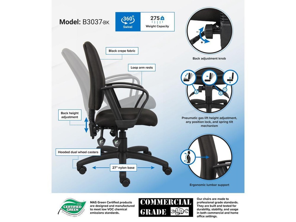 BOSS Office Products B3037-BK Task Chairs