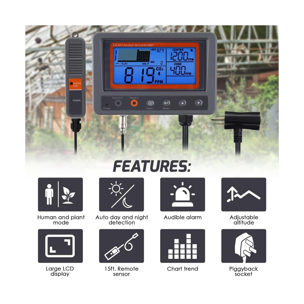 CO2 Controller Carbon Dioxide Controller CO2 Meter Monitor Day and Night Rela...