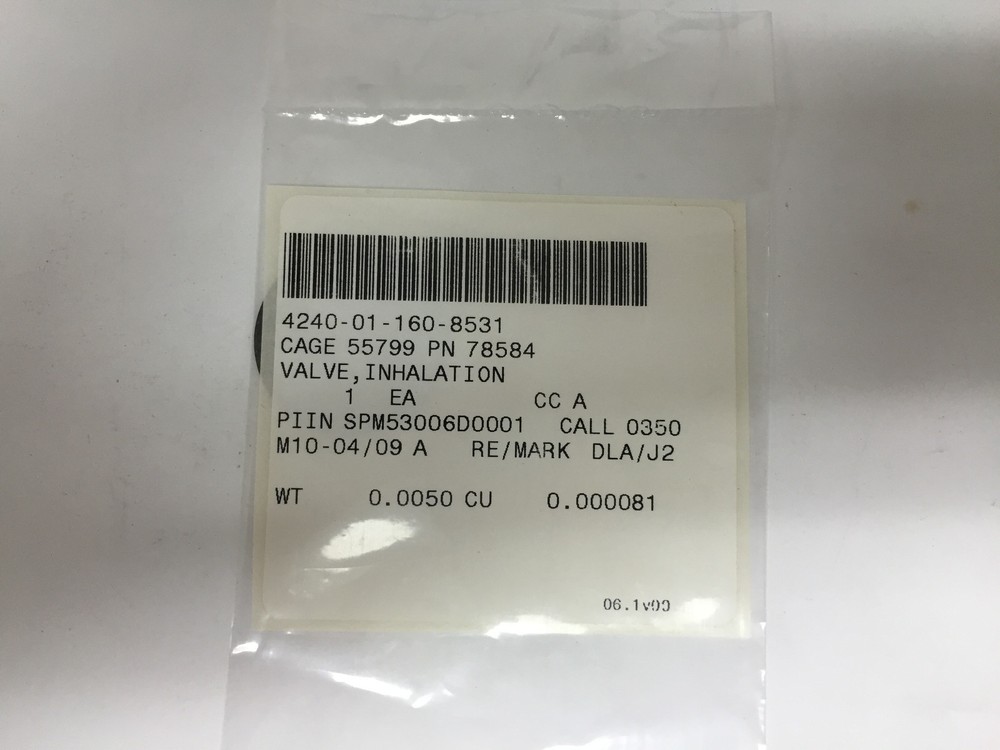 MSA 78584 Inhalation Valve