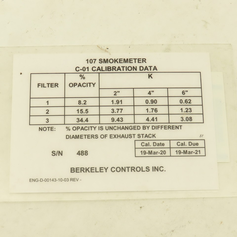 Berkley Controls Model 107 Smoke Meter C-01 Calibration Tool