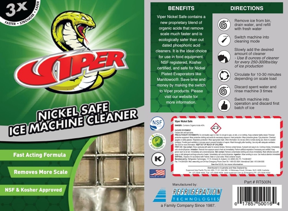 Refrigeration Technologies Viper Nickel Safe Ice Machine Cleaner 16oz RT500N