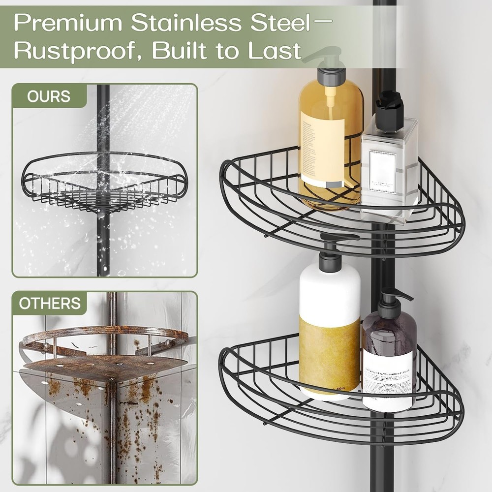 Space-Saving 4-Tier Triangular Shower Organizer, Tension Mounted & Rustproof
