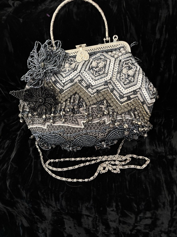 Chico’s Beaded Bag Excellent With Handle & Shoulder Strap Flower Decor