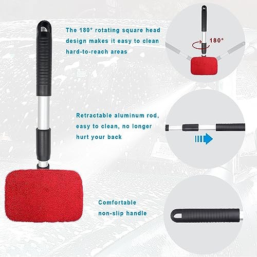 Car Windshield Cleaner, Microfiber Auto Cleaning Wiper with Red-Rectangle