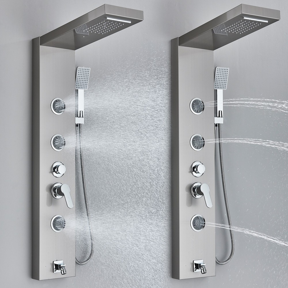 Shower Panel Tower System Stainless Steel 5-Function Rain Waterfall Massage Jets