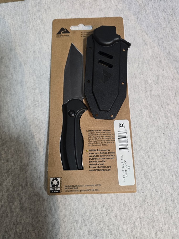 Ozark Trail 7.5-inch Fixed Blade Knife with Rubberized Coating Black