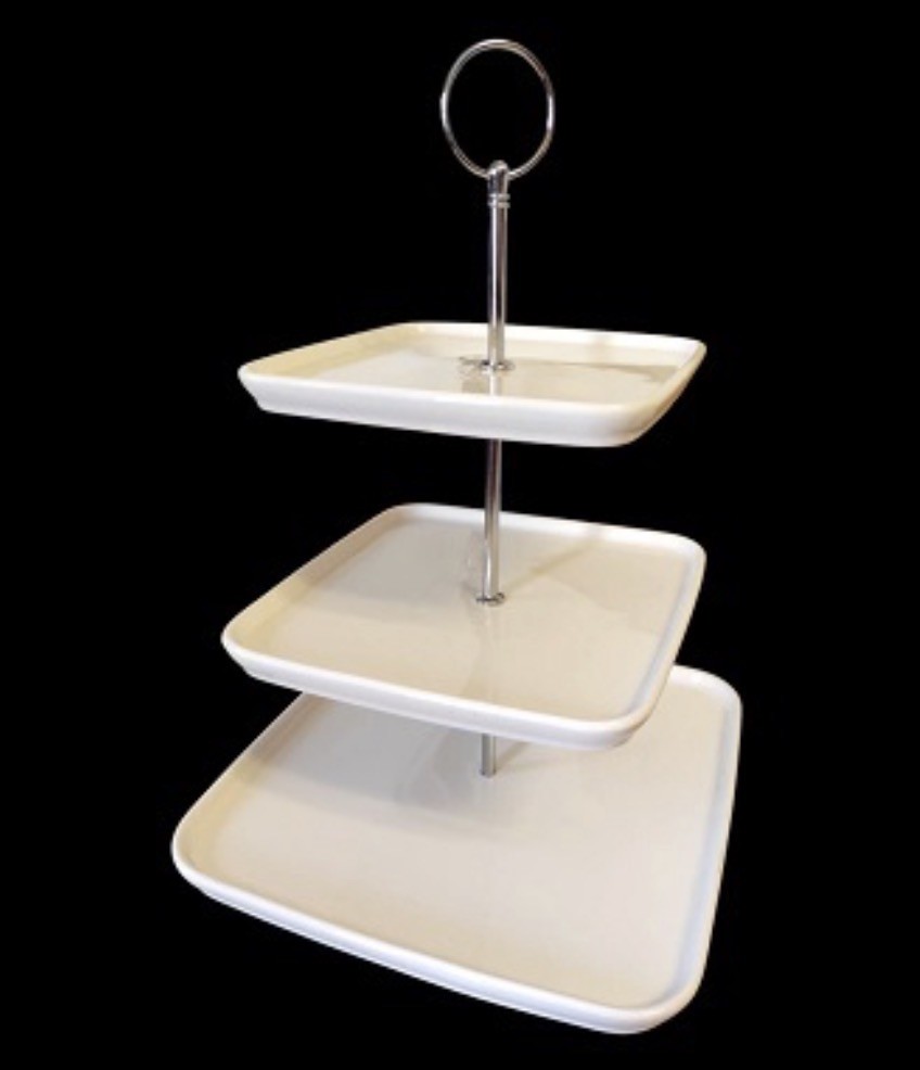 WHITE CERAMIC CAKE STAND, 3 TIERS, 27 CM
