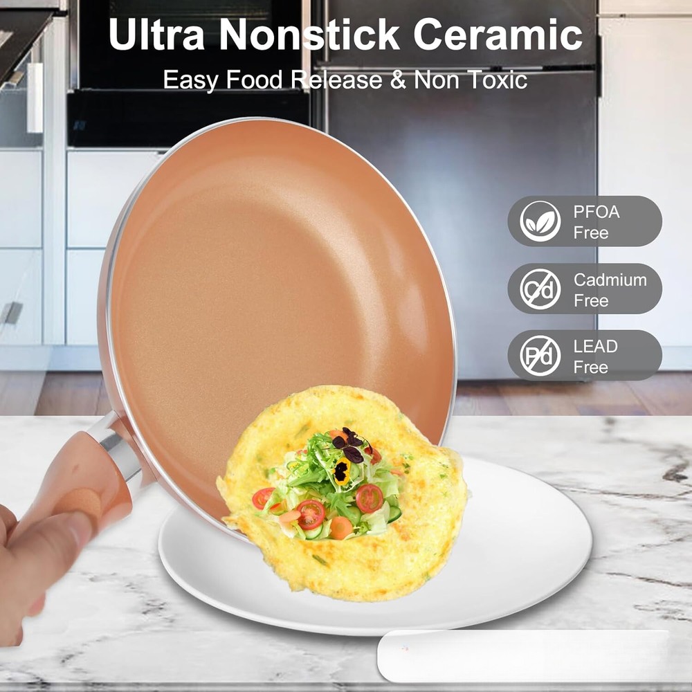 Nonstick Cookware Set, 11-Piece Cookware Set, Ceramic Coated Copper