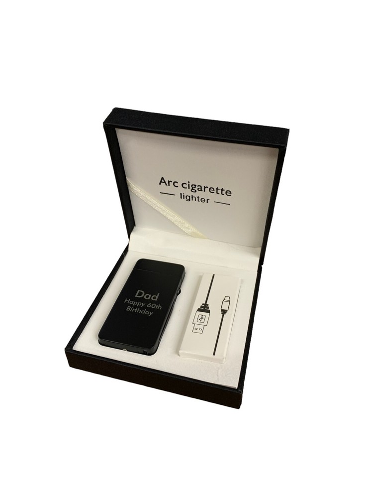 Personalised Black Rectangular ARC USB Lighter - Engraved Smoking Gift