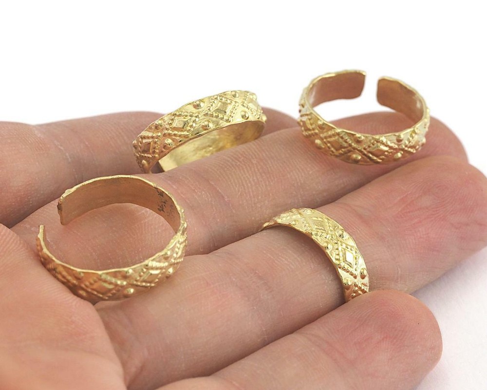 Band Textured Adjustable Ring Raw Brass  Thick Ring 7US Statement Embossment