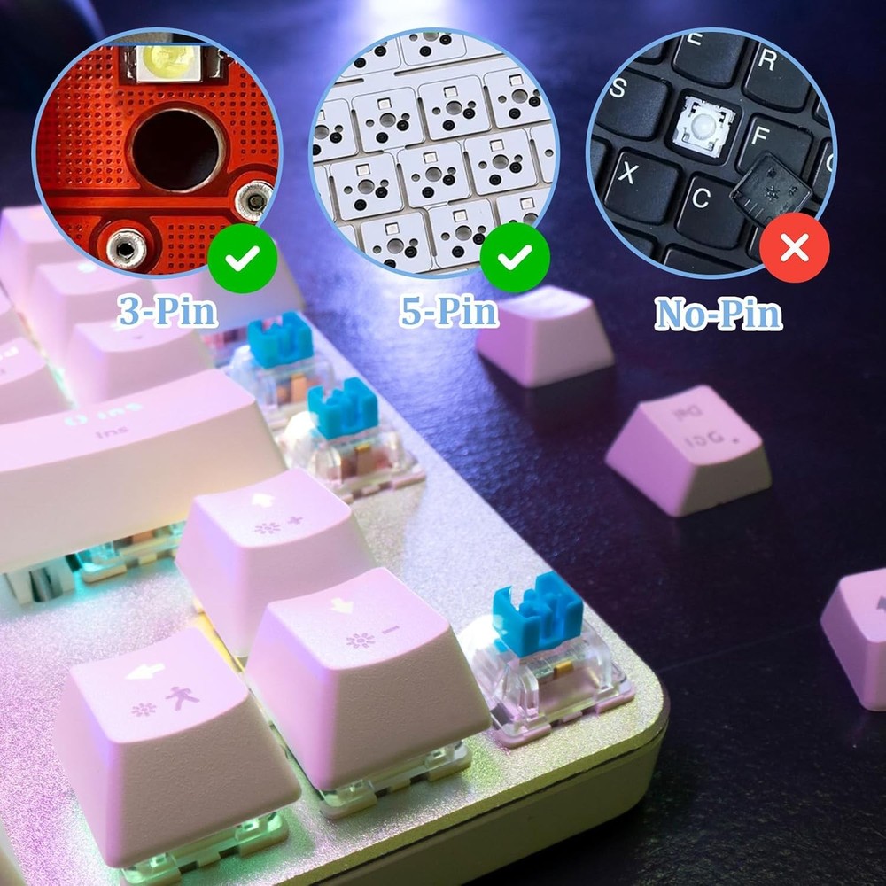 50 Pcs Keyboard Switches Replacement 3 PIN Blue Clicker w/ Puller Mechanical