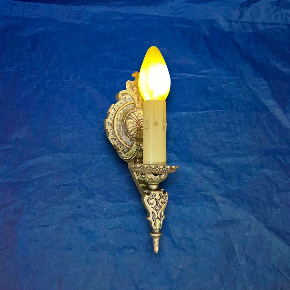 Great Pair Antique Wall Sconces Polychrome Finish 30J