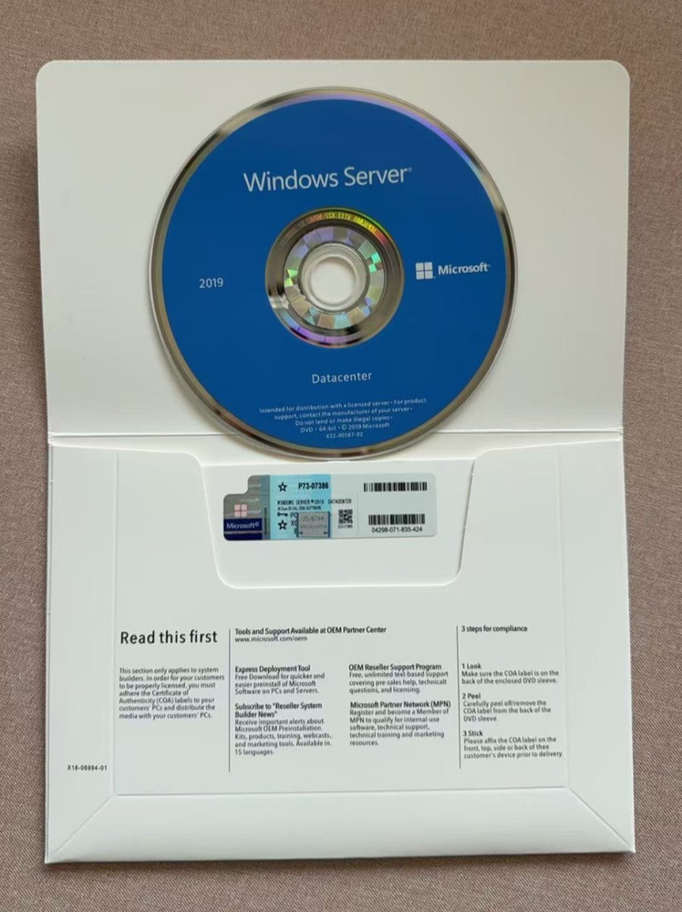 Microsoft Windows Server 2019 Datacenter 16 Core 50 CALs DVD With Key