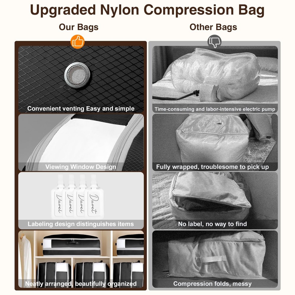 4 Pack Compression Storage Bags - 110L Large Capacity Comforter Storage Bag, ...