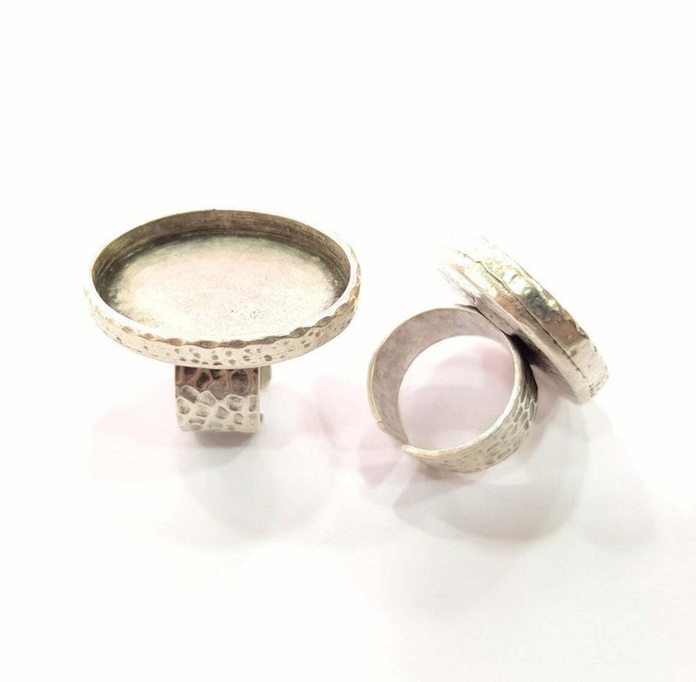 Ring Blank Base Bezel Setting Antique Silver Adjustable 30x22 mm blank G16050