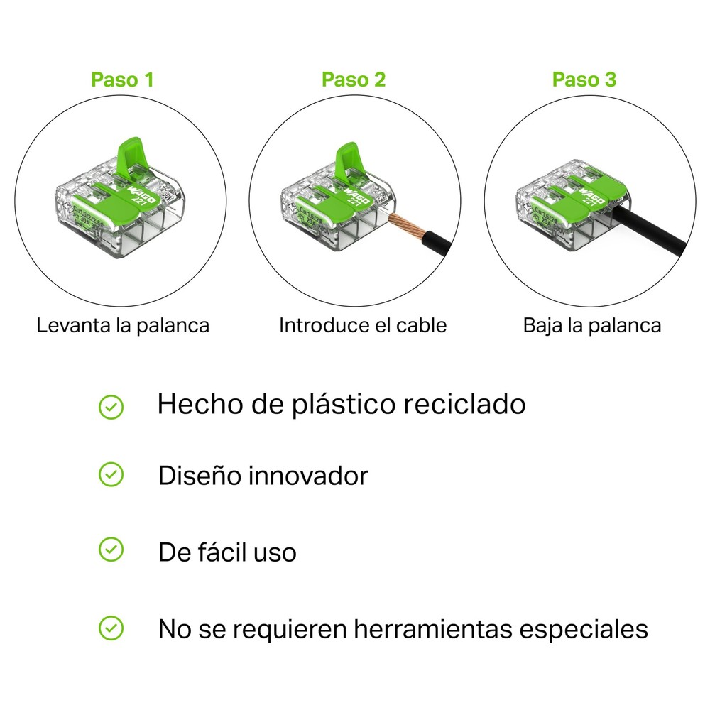 221422 | WAGO Splicing Connector Green Range | for Solid, Stranded and fineSt...