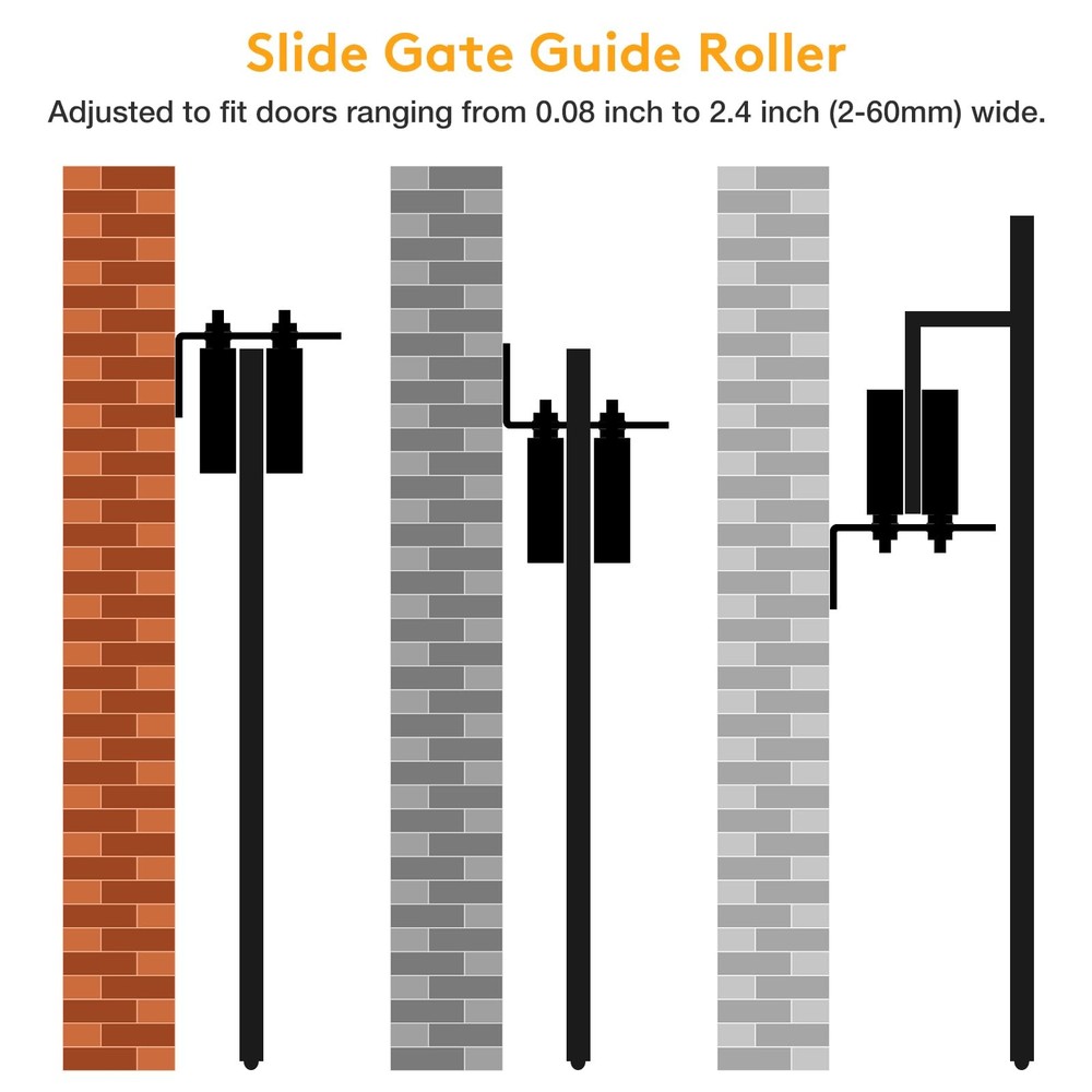 6" Gate Roller Guide with L-Bracket, Universal Adjustable Heavy 1 Pack, Black