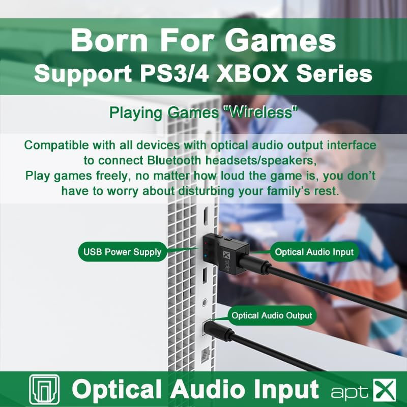 USB Optical Wireless Bluetooth Transmitter 2 in 1 Audio Adapter Low Lantency