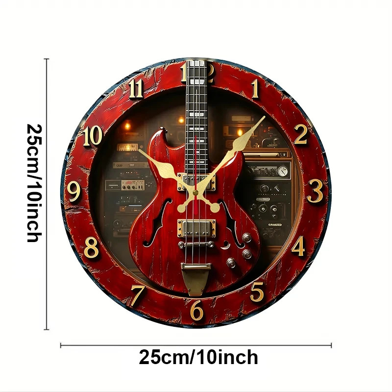 Modern 25cm Wall Clock - Vintage 2D Home Guitar Design