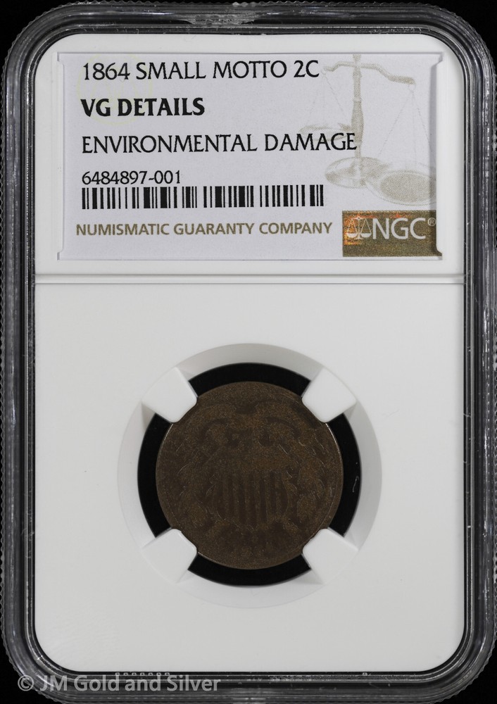 1864 2C Small Motto 2 Cent Piece NGC VG Details