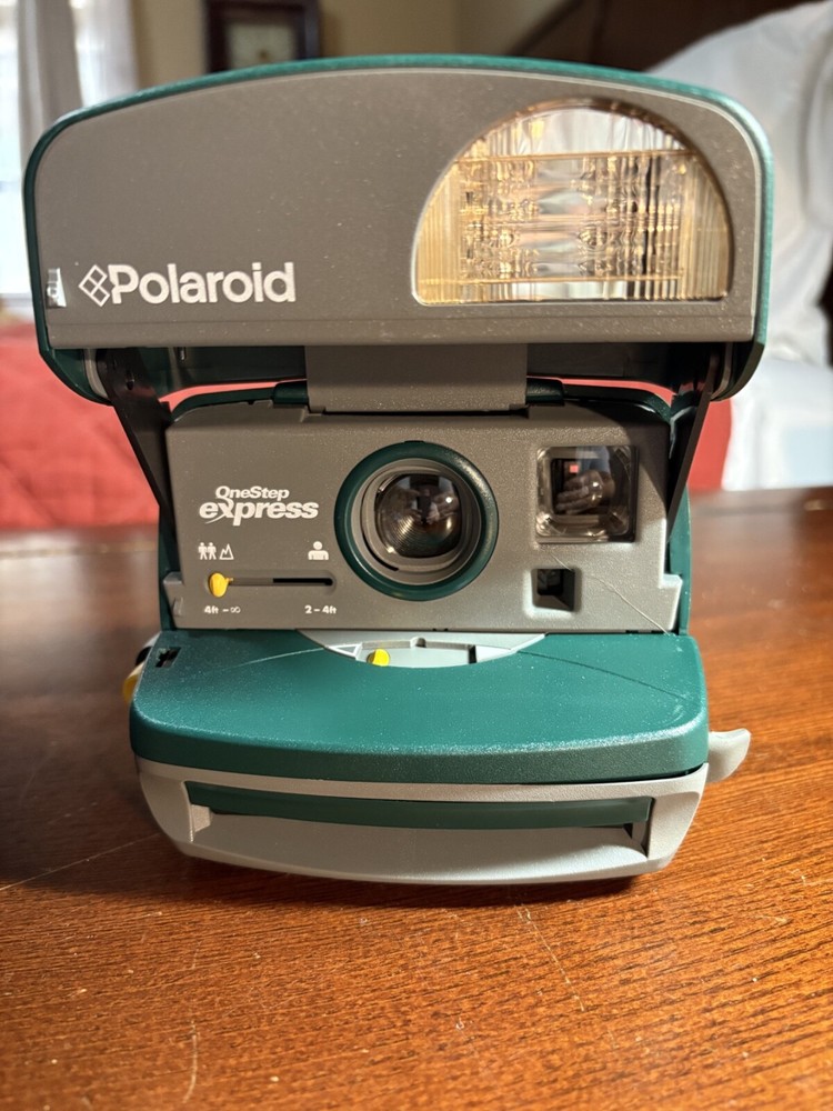 Green Polaroid One Step Express 600 Camera, Missing Handle Strap, + Expired Film