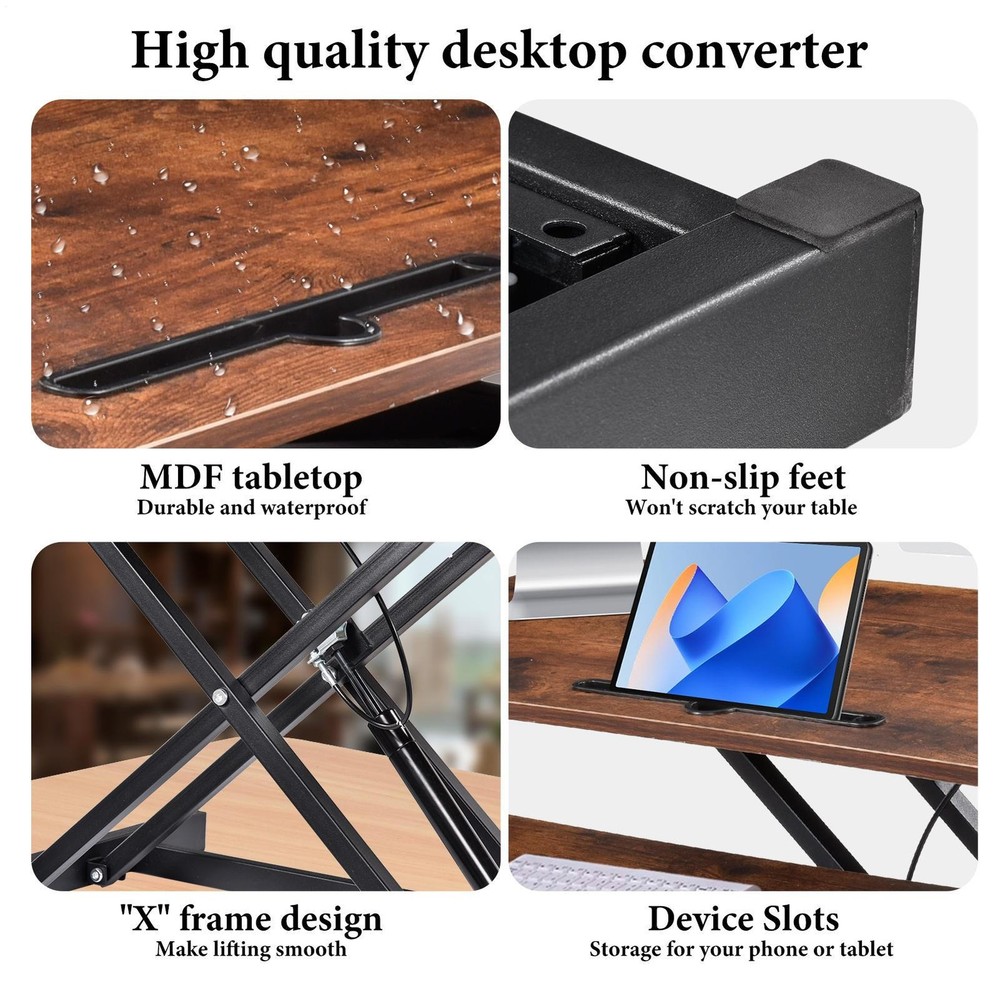 37" Rustic Home Office Desk Riser Adjustable Standing Desk Converter