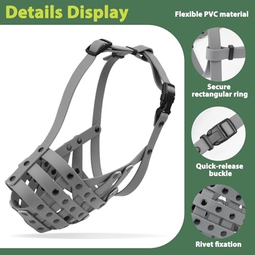 Pitbull Muzzle, Lightweight Basket Muzzle for M [Snout Cir: 9.75"-11"] Grey