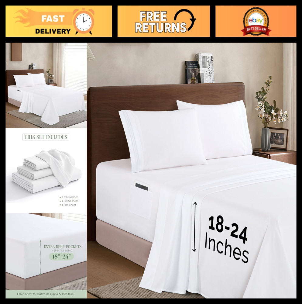 Luxury 1500 Thread Count Microfiber 4-Piece King Sheet Set - Extra Deep Pocket,