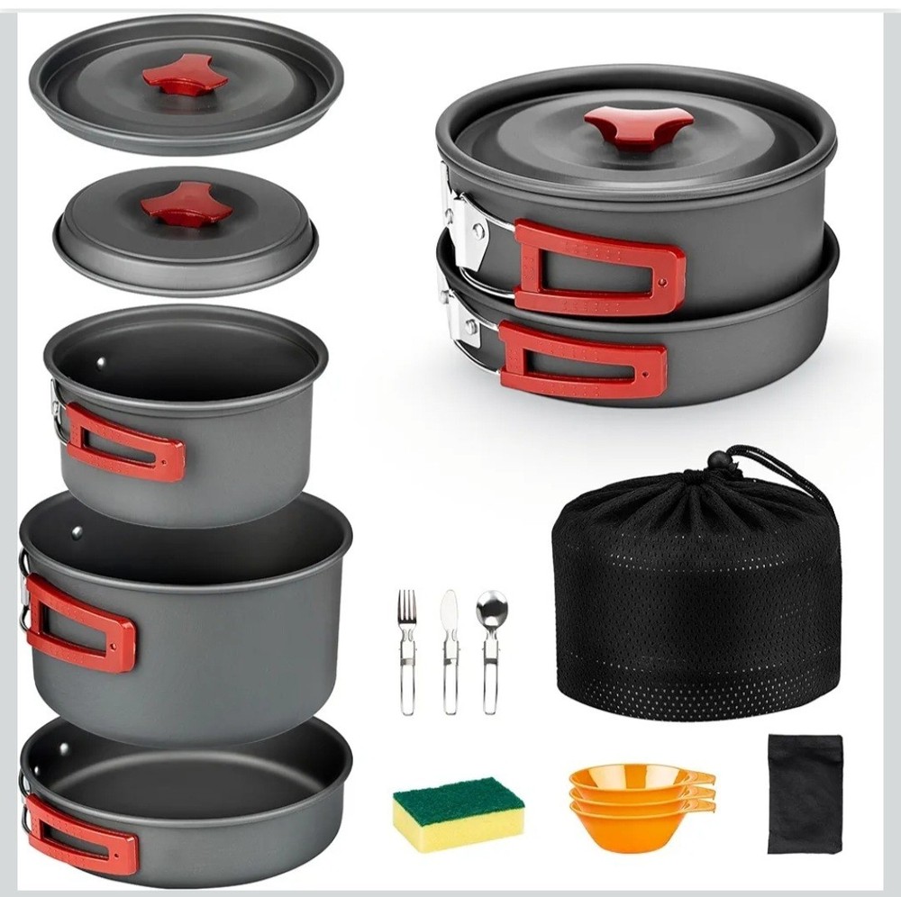 Alocs Camping Cookware, Portable Camping Essentials with Accessories,