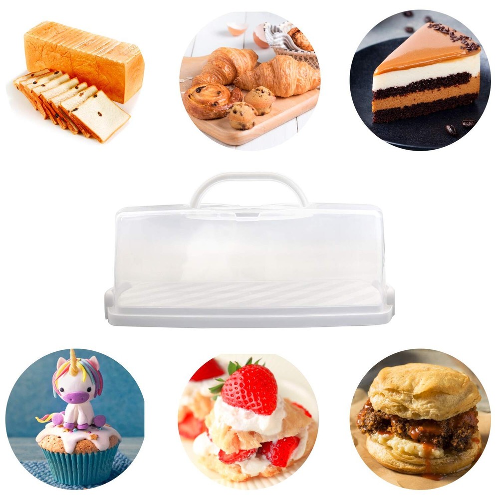 FEOOWV Portable Plastic Rectangular Loaf Bread Box with Transparent Lid, Brea...
