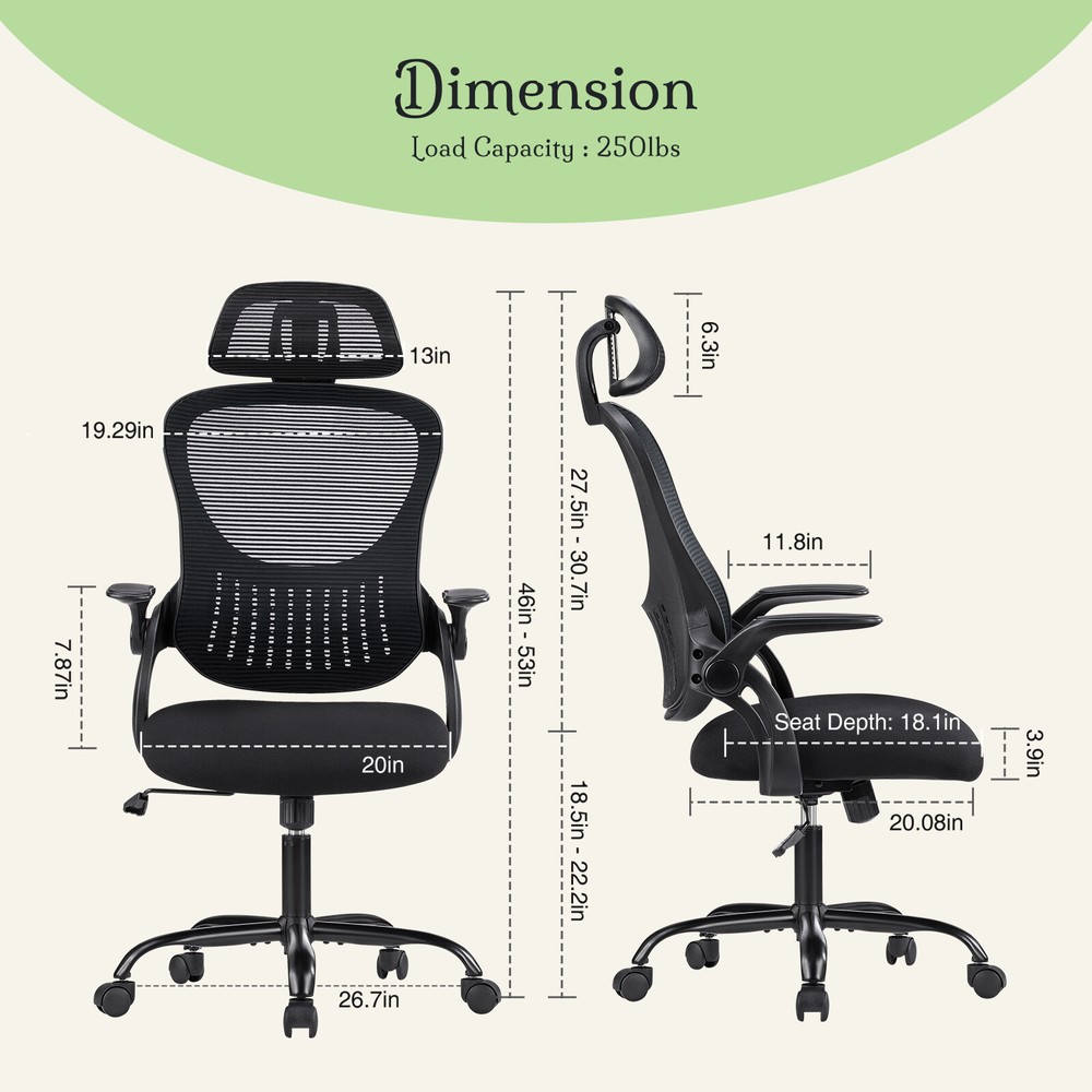 High-Back Ergonomic Computer Desk Chair,Mesh Rolling Home Office Work Task Chair