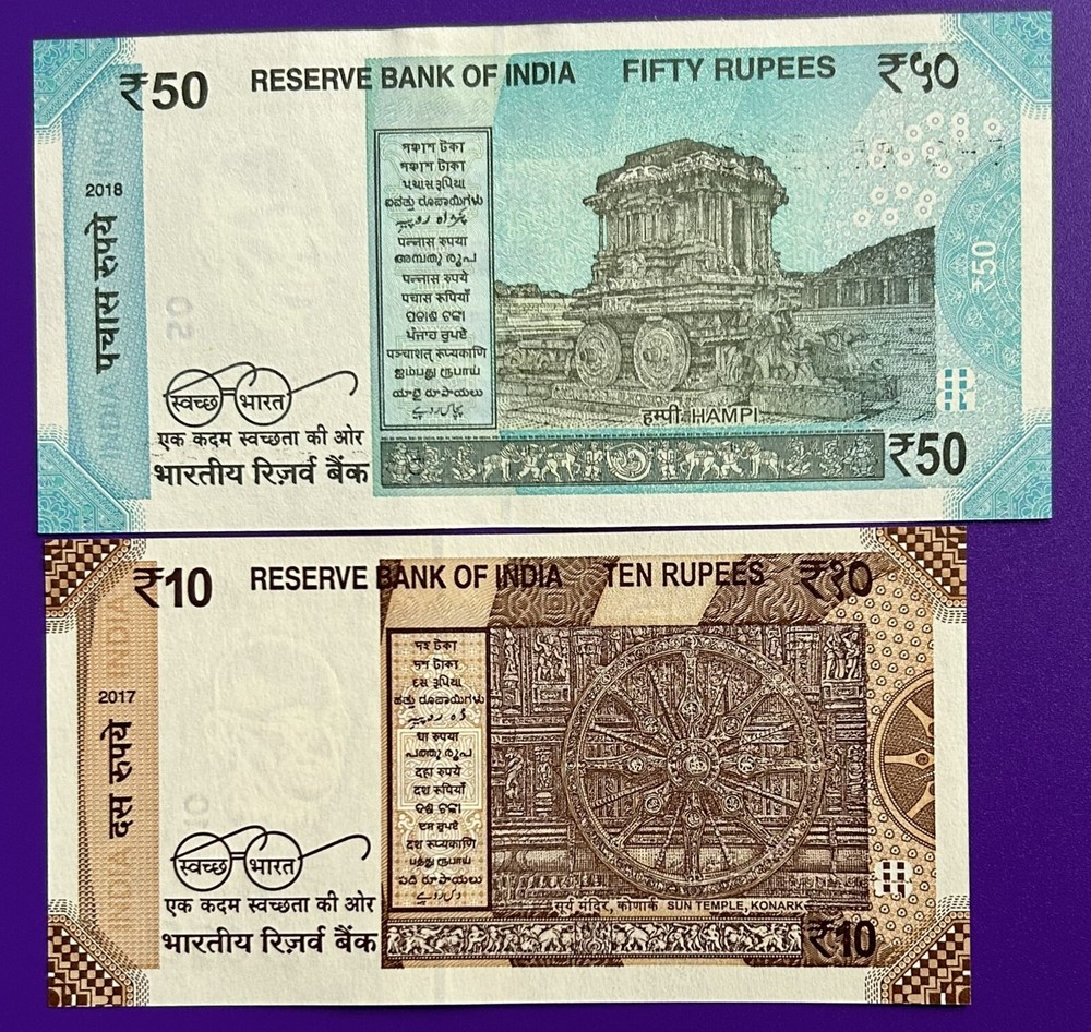 India. 10, 50 Rupee 2017-2018, P-109, 111 UNC