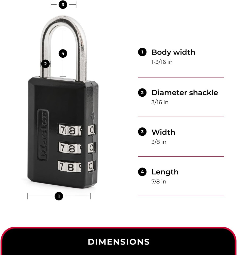 Master Lock 647D Combination Padlock: 3-Digit Code, Black