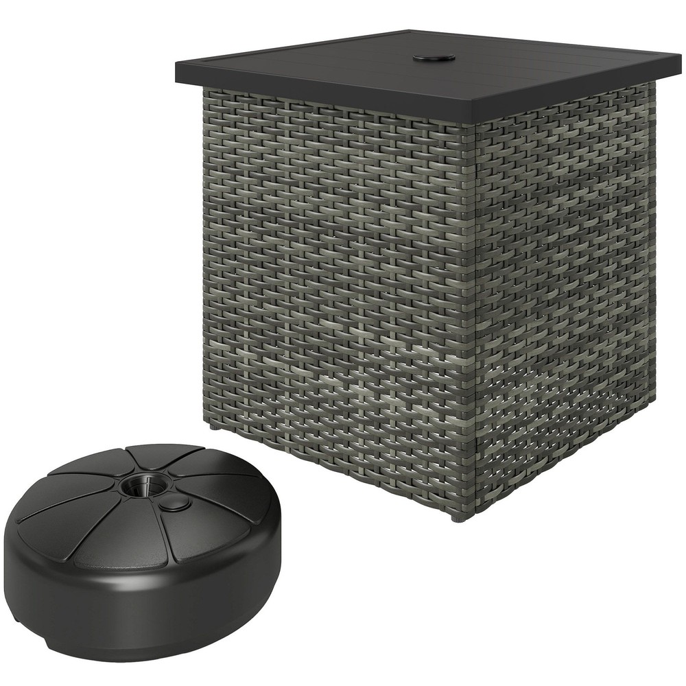 Mixed-Gray Wicker Side Table with 1.5" Umbrella Hole, 66lb Capacity