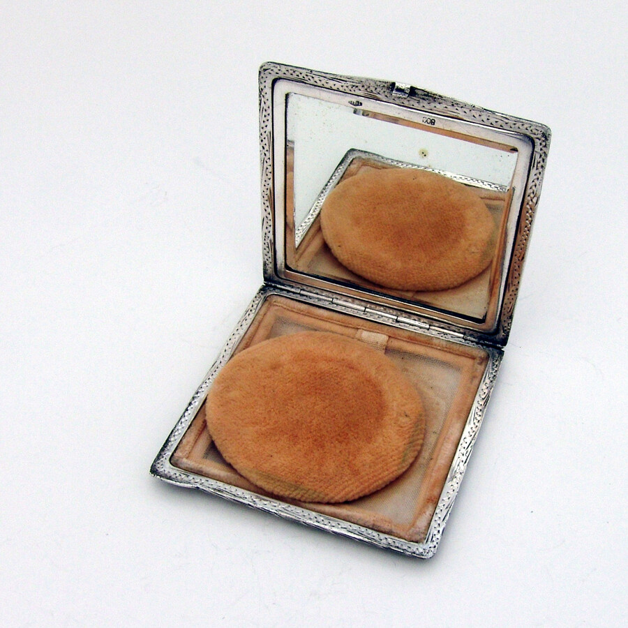 Engraved Square Compact Italian 800 Silver