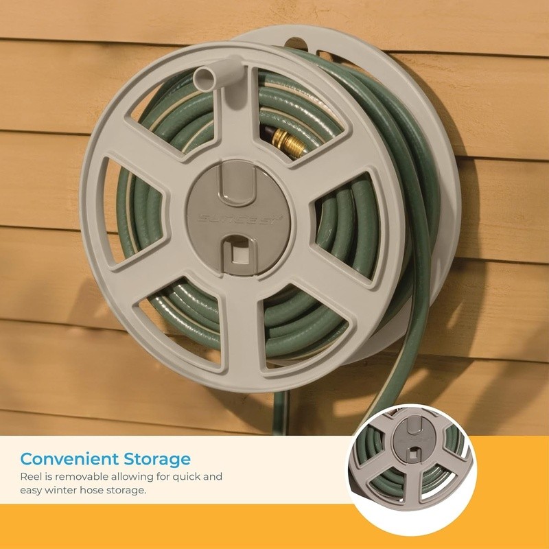 Wall Mounted 100 Ft Garden Hose Reel Space Saving Easy Crank Storage Solution US
