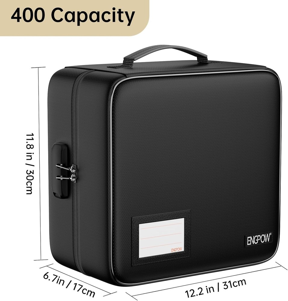 ENGPOW CD/DVD Storage Case with Lock,Fireproof 400 Capacity-with Lock