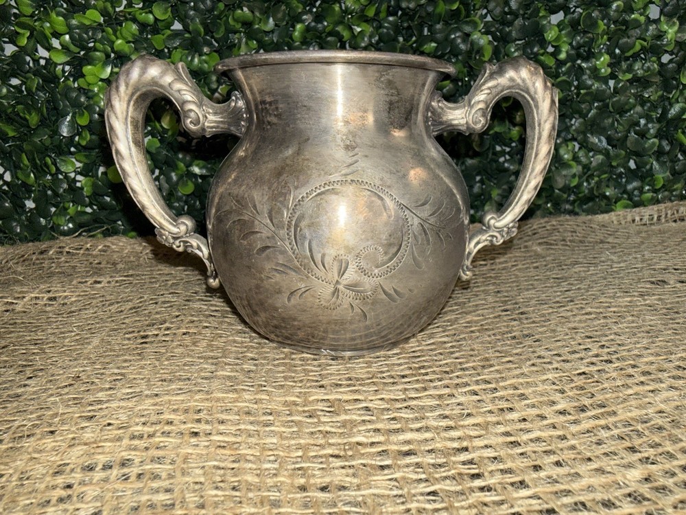 Antique Richfield Plate Co. Quadruple 2177 Sugar Bowl Etch Pattern Double Handle