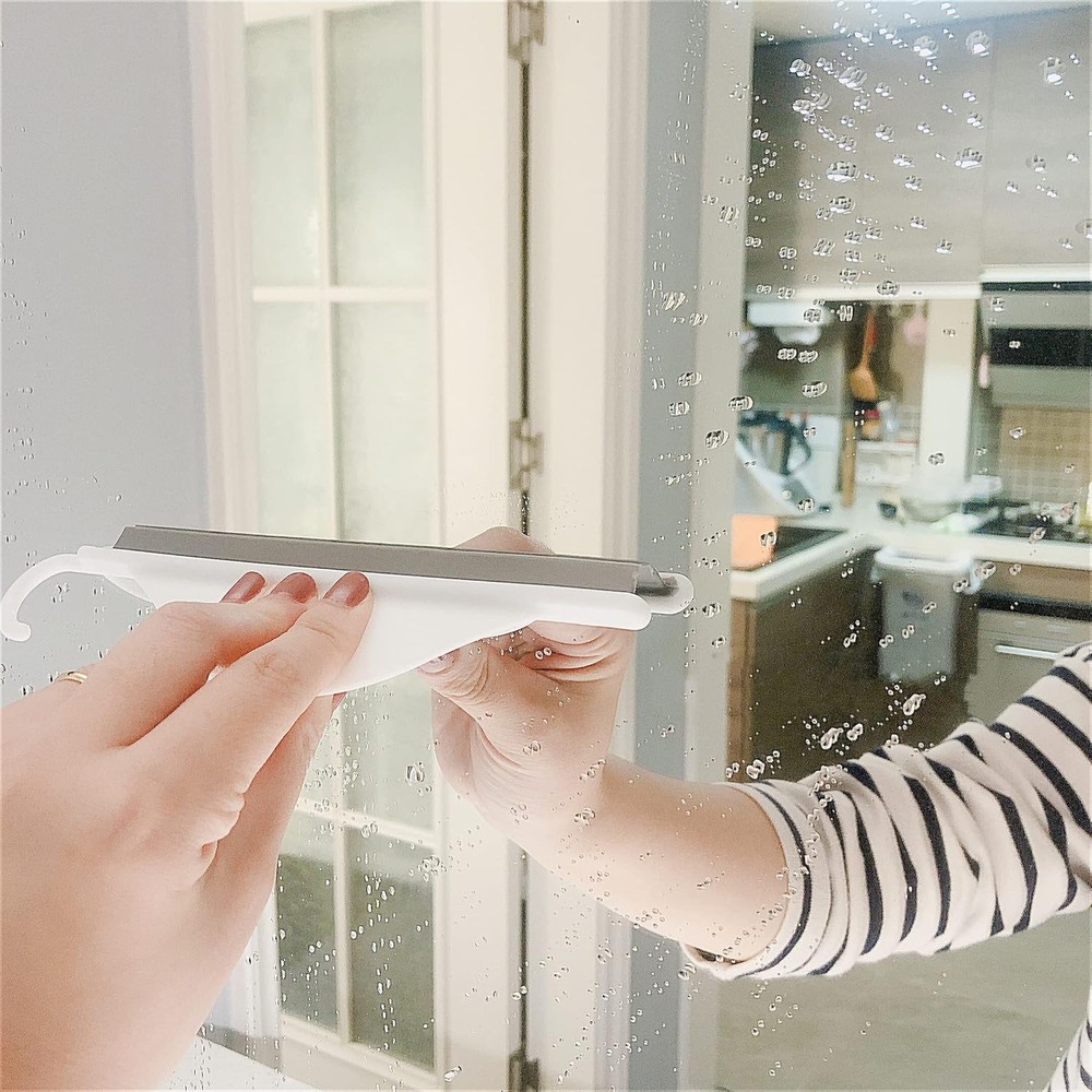 Tiny Bathroom Shower Mirror Squeegee with Hanging Hook, Silicone Mini White