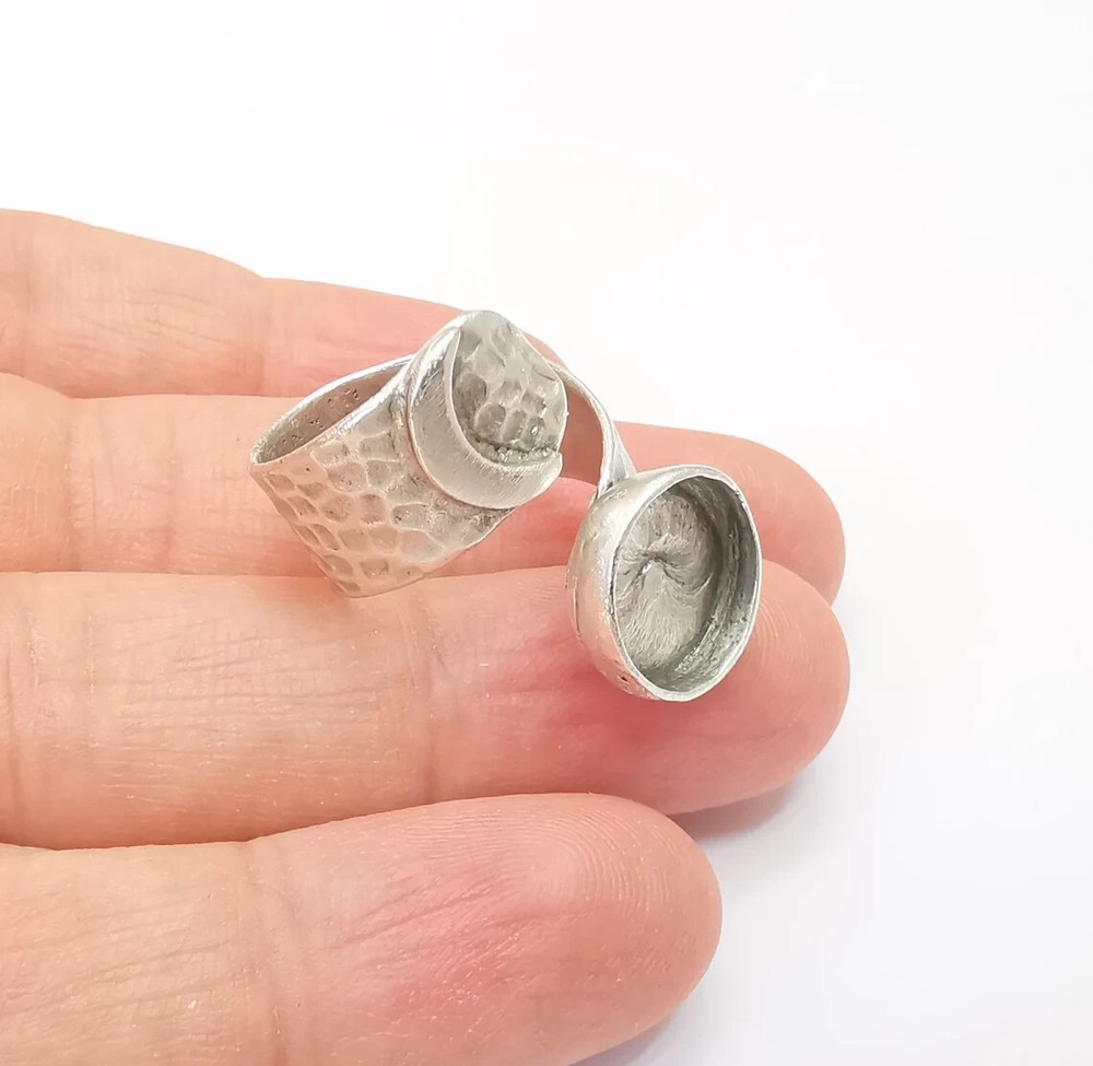 Crescent Ring Setting Blank Cabochon Ring Mounting Adjustable Wrap Ring Base
