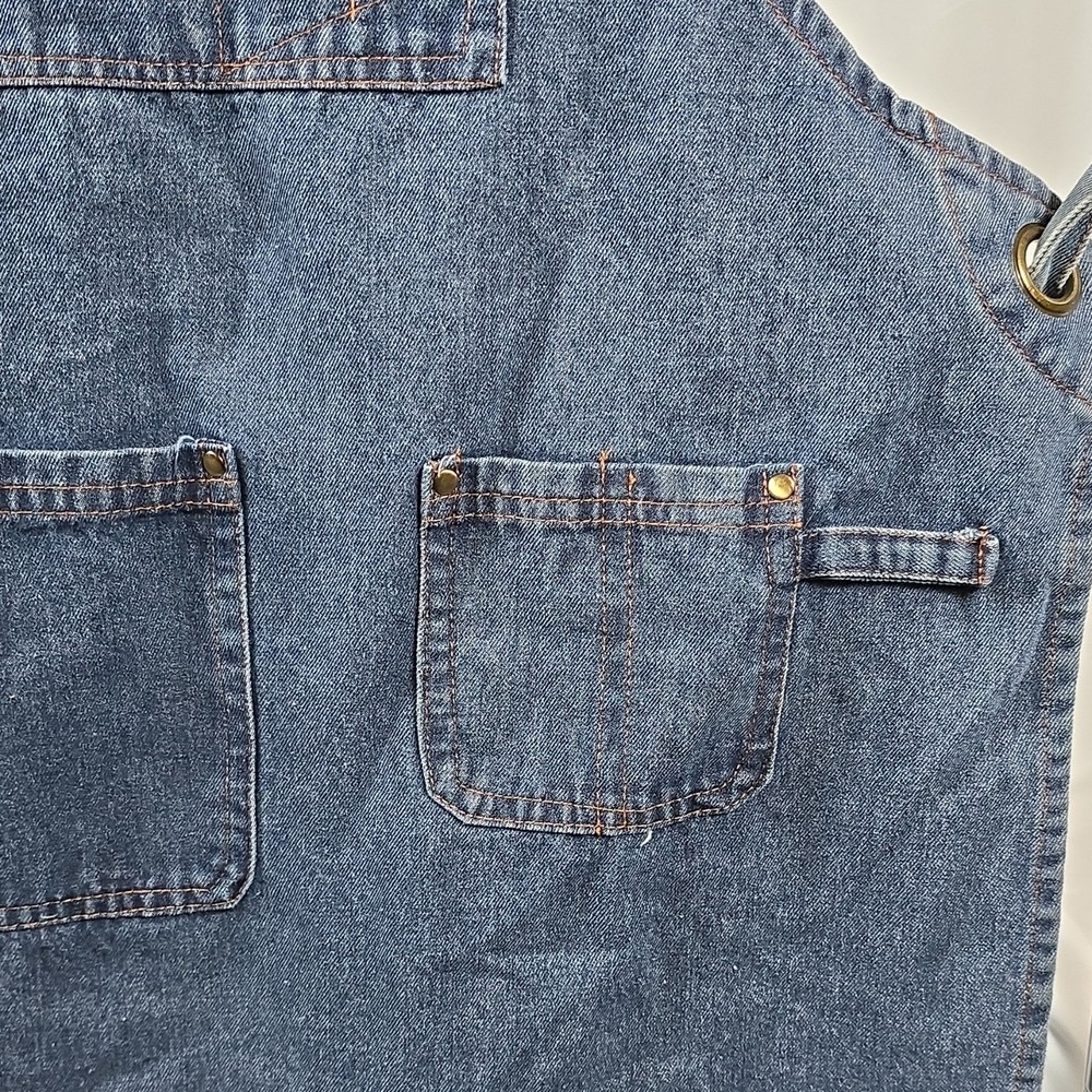 Blue Denim Work Apron Solid Pattern Multiple Pockets Adjustable Straps Unisex
