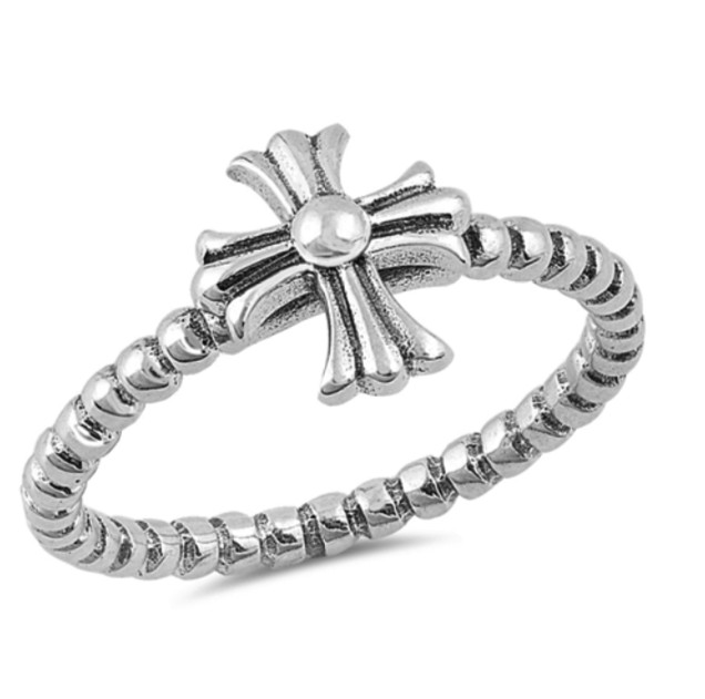 SMALL CROSS WITH BEADED BAND RING Authentic.925 Solid Sterling Size 4-10