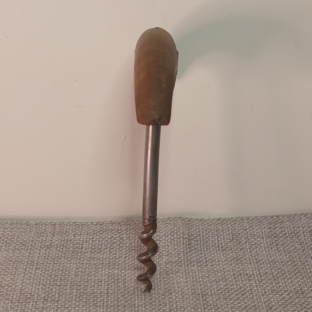 Vintage Antique Corkscrew. Crescent Shaped Wooden Handle