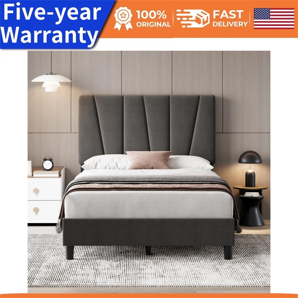 ⏯🚜3️⃣TWIN/FULL/QUEEN Bed Frame W/Headboard Linen Upholstered Platform Bed Headb