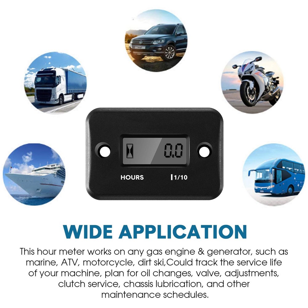 4 Pieces Hour Meters for Small Engines Inductive Digital Engine Meter Black