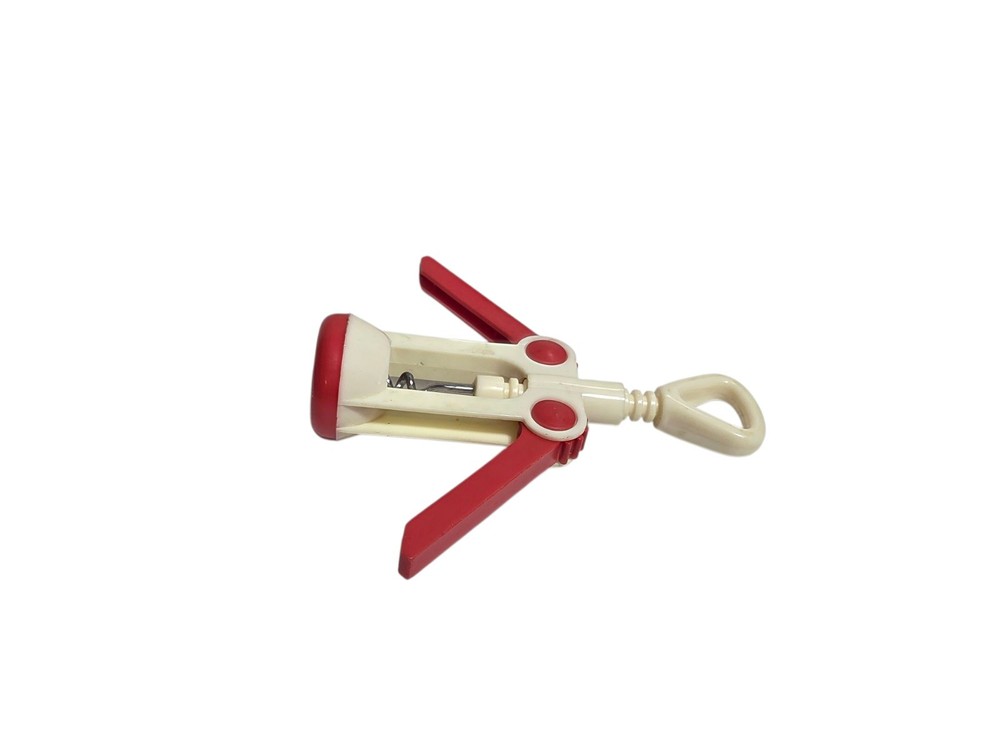 Vintage and Rare Red & White Plastic Corkscrew 7.25" t