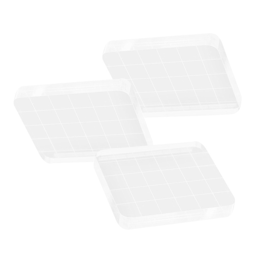 3pcs Clear Acrylic Stamp Blocks With Grid Lines For Crafts Scrapbooking
