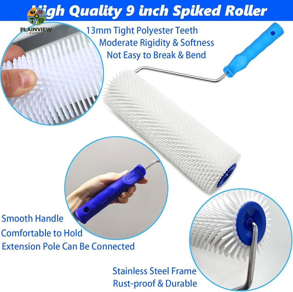 9 Inch Screed Spiked Roller Self Leveling Concrete Roller Epoxy Roller Spike Sho