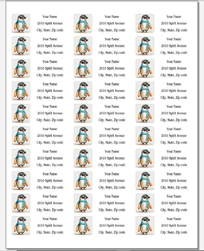 150 Penguin Sunglasses Scarf Mailing Return Address Labels Personalized