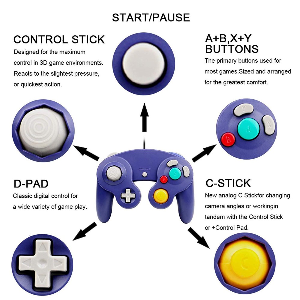 4 Pack Purple Wired NGC Game Controllers for Gamecube Console